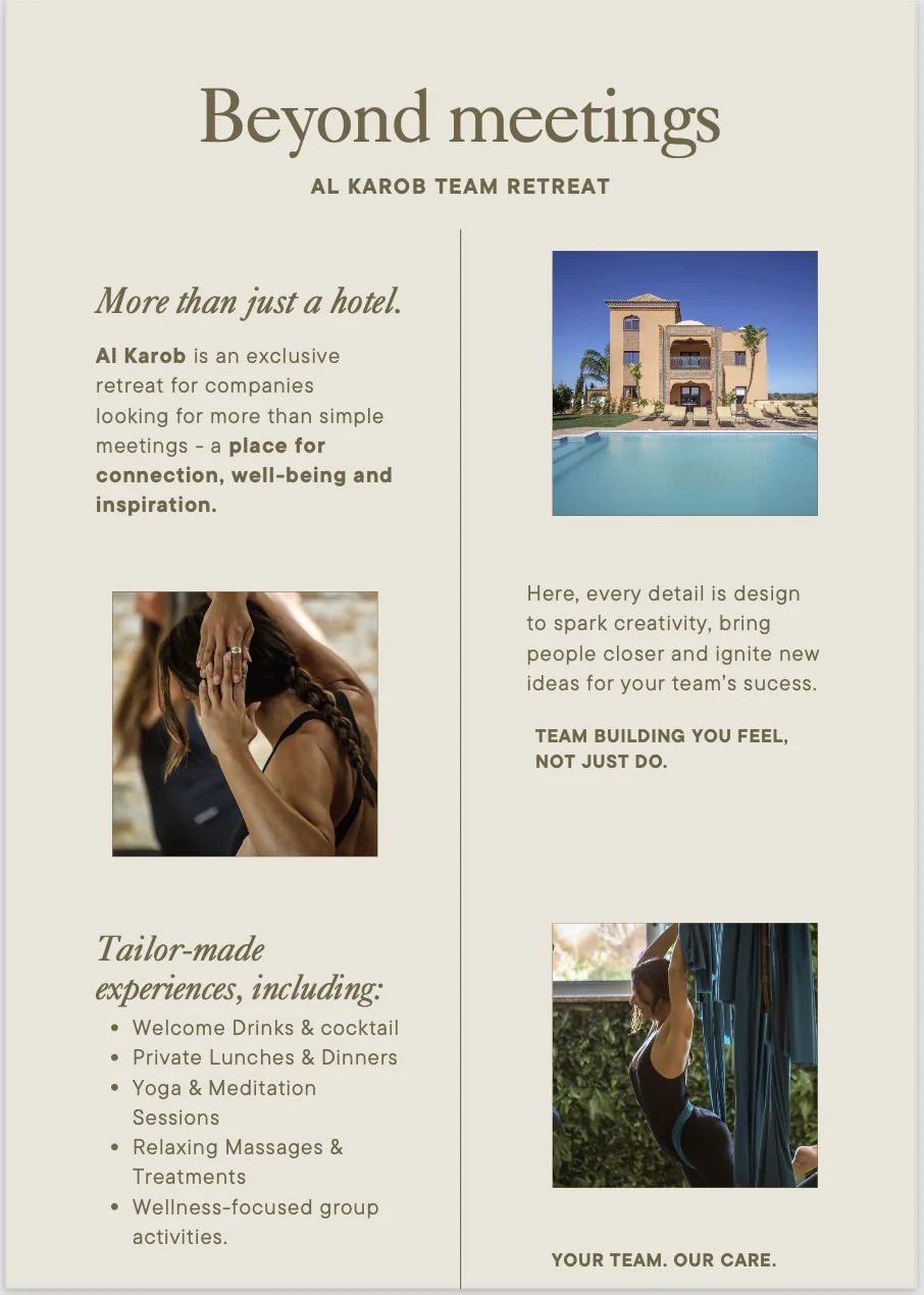 Jenseits von Meetings: Entdecke das Al Karob Team-Retreat