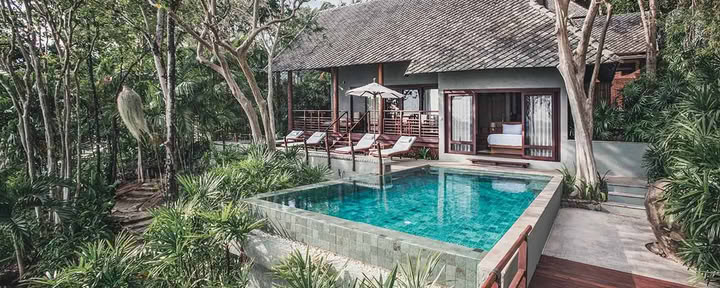 Strandvilla mit Pool direkt am Strand (1 oder 2 Schlafzimmer)